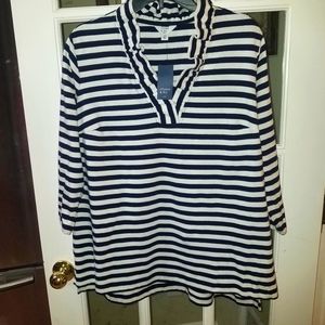 Crown & Ivy 3/4 sleeve navy/white stripe tunic.